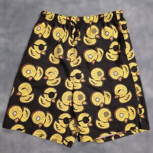 Novelty Rubber Duck Swim Trunks Boys XL Black Yellow Beach Swim Shorts Lined